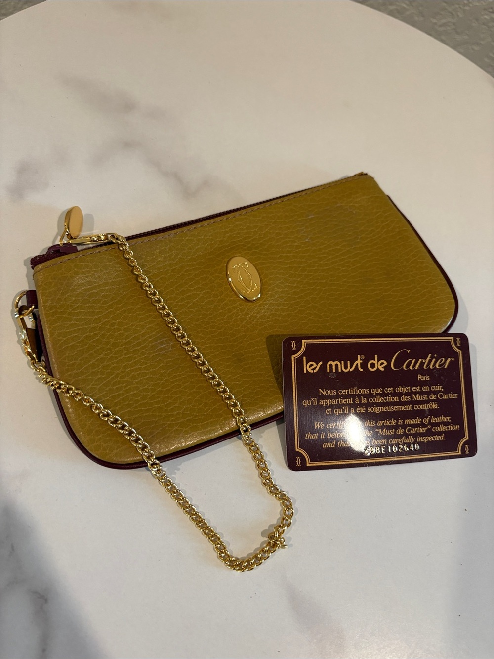 Cartier Mustard Yellow Leather Coin Purse Wristlet with authenticity